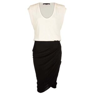 ALEXANDER WANG Cream & Black Layered Cap Sleeve Shirred Side Dress, Size 8